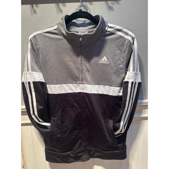 adidas Other - Adidas Boys Track Jacket Grey Black White Colorblock Full Zip Size Large 14/16‎